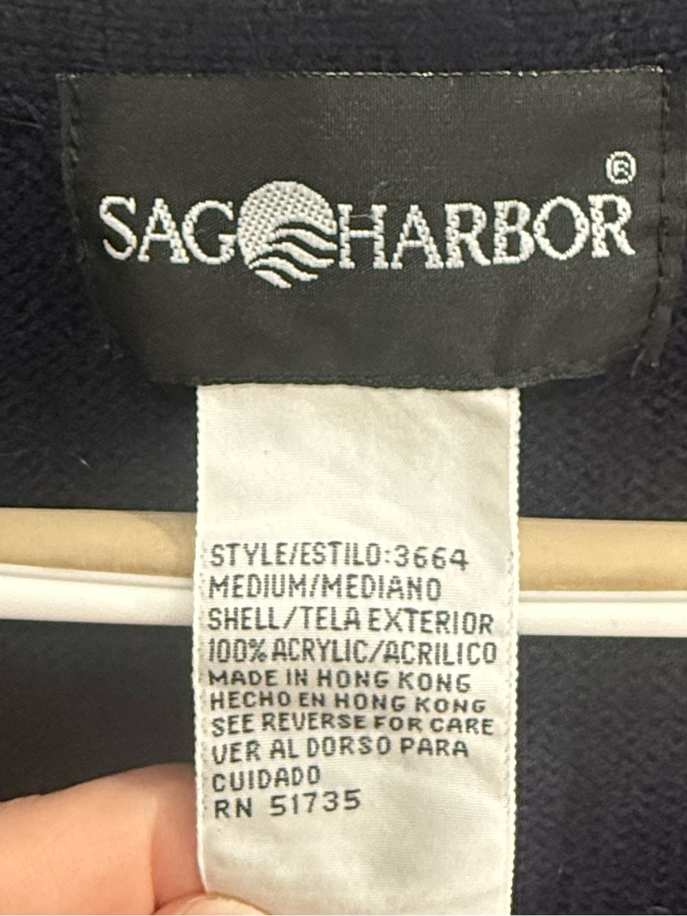 Sag Harbor Cable-Knit Sweater Vest, Navy Blue, Button Front, Acrylic, M - Picture 5 of 5